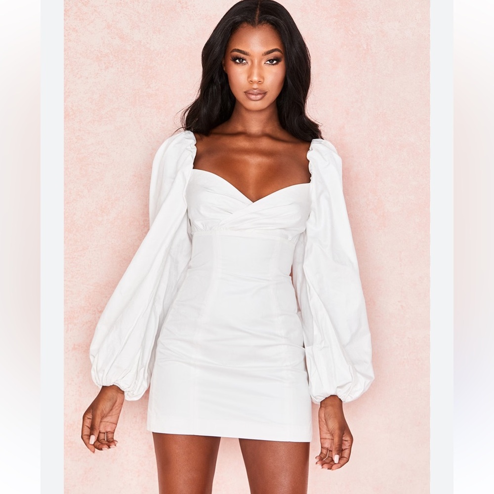 NWT House of CB White Cotton Puff Sleeve Mini Dress